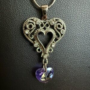 Elegant Heart Pendant Necklace with Purple Crystal
